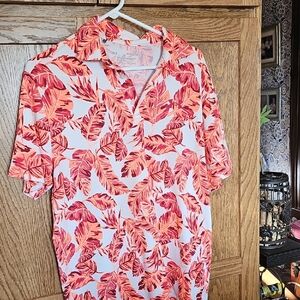 Under Armour Men's Short-Sleeve Button-Down Shirt in White and Coral